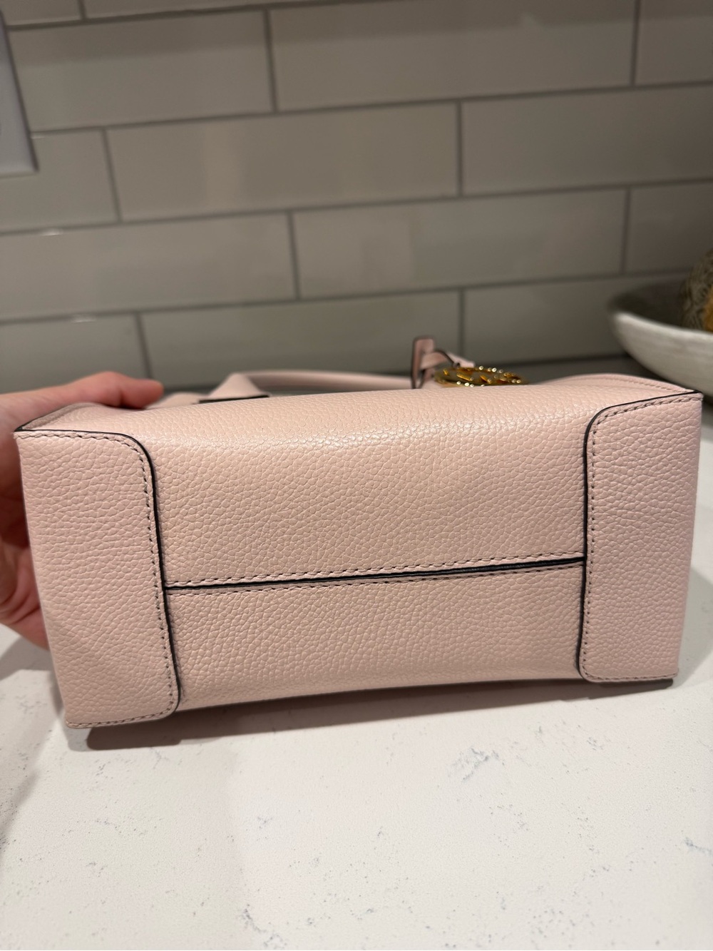 Michael Kors Blush Pink Leather Satchel with Gold MK Charm small crossbody - Picture 4 of 4